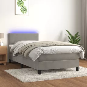   világosszürke bársony rugós és LED-es ágy matraccal 80 x 200 cm