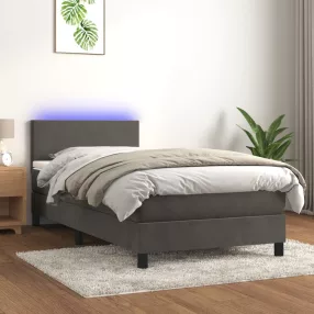   sötétszürke bársony rugós és LED-es ágy matraccal 80 x 200 cm