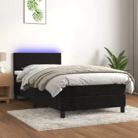 fekete bársony rugós és LED-es ágy matraccal 90x200 cm