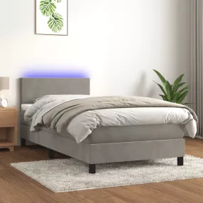   vidaXL világosszürke bársony rugós és LED-es ágy matraccal 100x200 cm
