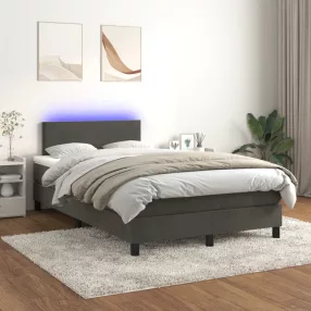   sötétszürke bársony rugós és LED-es ágy matraccal 120x200 cm