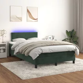   sötétzöld bársony rugós és LED-es ágy matraccal 120x200 cm