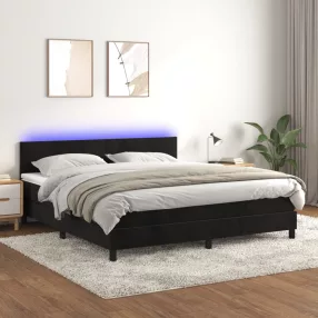 fekete bársony rugós és LED-es ágy matraccal 160x200 cm