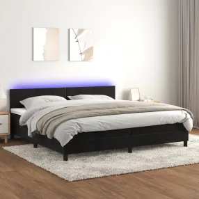 fekete bársony rugós és LED-es ágy matraccal 200x200 cm