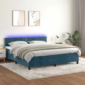   vidaXL sötétkék bársony rugós és LED-es ágy matraccal 160x200 cm