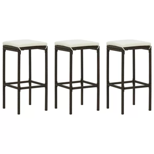 3 db barna polyrattan bárszék párnával