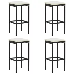 4 db fekete polyrattan bárszék párnával