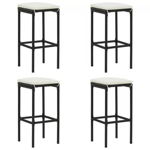 4 db fekete polyrattan bárszék párnával