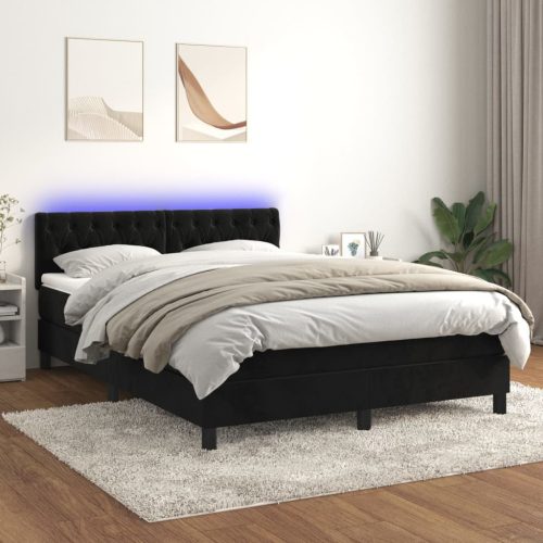 Fekete bársony rugós és LED-es ágy matraccal 140x190 cm