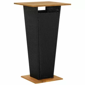   Fekete polyrattan és tömör akácfa bárasztal 60 x 60 x 110 cm