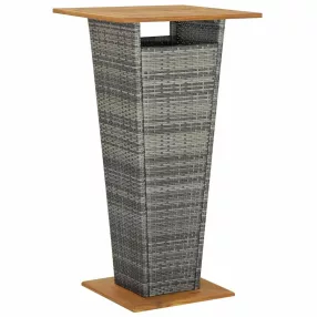   Szürke polyrattan és tömör akácfa bárasztal 60 x 60 x 110 cm