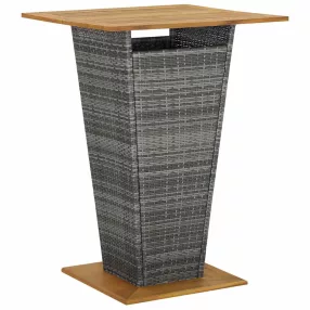   Szürke polyrattan és tömör akácfa bárasztal 80 x 80 x 110 cm