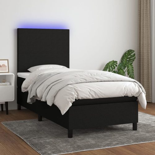 fekete szövet rugós és LED-es ágy matraccal 80 x 200 cm