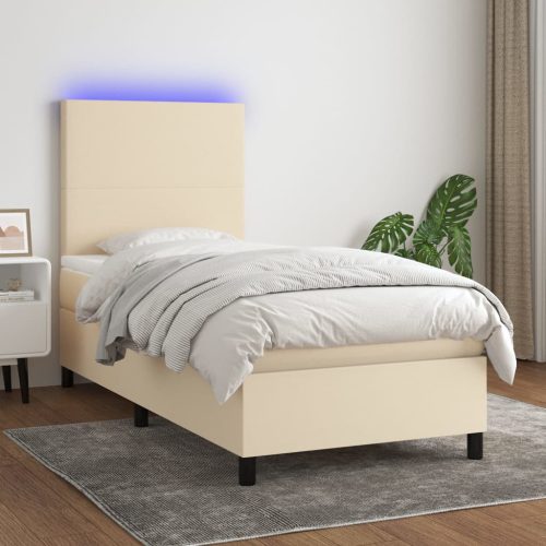 krémszínű szövet rugós és LED-es ágy matraccal 90x200 cm