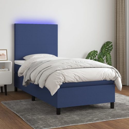 kék szövet rugós és LED-es ágy matraccal 100x200 cm