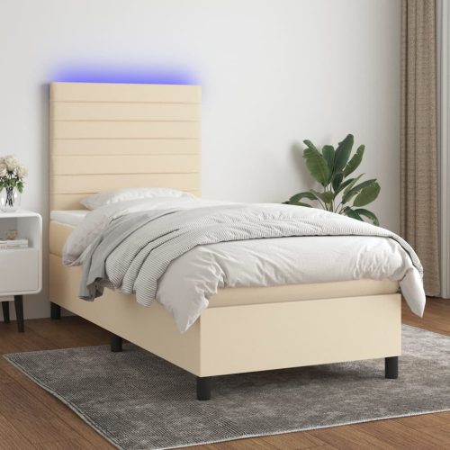 krémszínű szövet rugós és LED-es ágy matraccal 80 x 200 cm