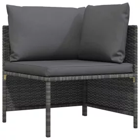 Szürke elemes polyrattan sarokkanapé párnákkal