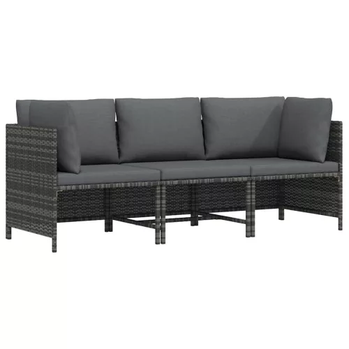 3 személyes szürke polyrattan kerti kanapé párnákkal
