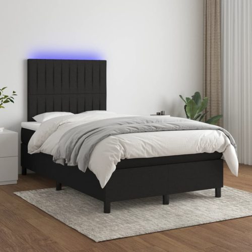fekete szövet rugós és LED-es ágy matraccal 120 x 200 cm