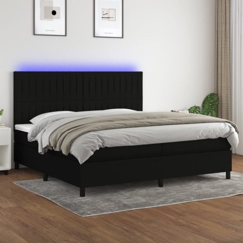 fekete szövet rugós és LED-es ágy matraccal 200x200 cm