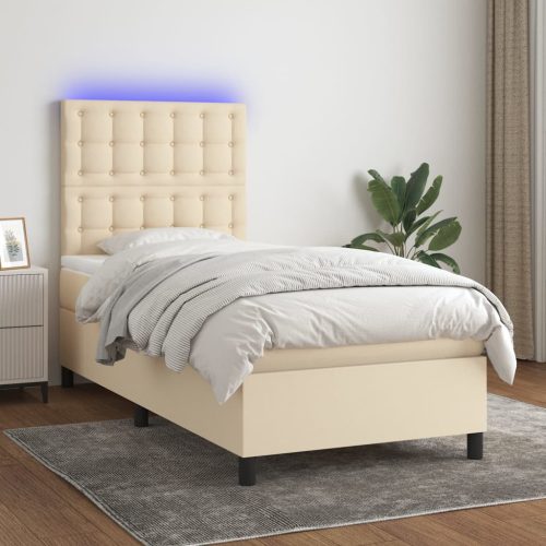 krémszínű szövet rugós és LED-es ágy matraccal 100x200 cm
