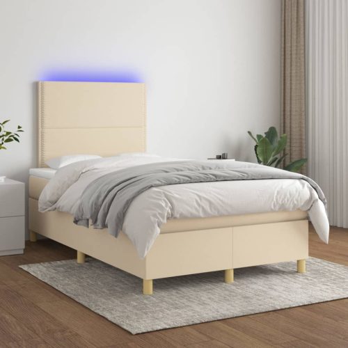 krémszínű szövet rugós és LED-es ágy matraccal 120 x 200 cm