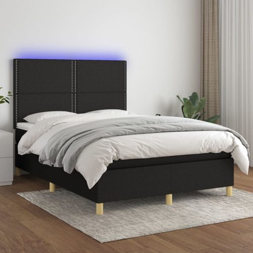 fekete szövet rugós és LED-es ágy matraccal 140x200 cm