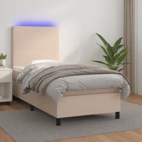   vidaXL cappuccino színű műbőr rugós ágy matraccal és LED-del 90x190 cm