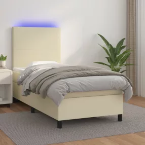   vidaXL krémszínű műbőr rugós ágy matraccal és LED-del 90x200 cm