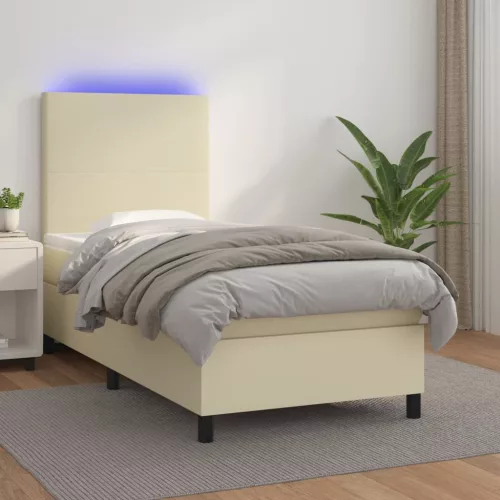 vidaXL krémszínű műbőr rugós ágy matraccal és LED-del 90x200 cm
