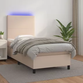   vidaXL cappuccino színű műbőr rugós ágy matraccal és LED-del 90x200 cm