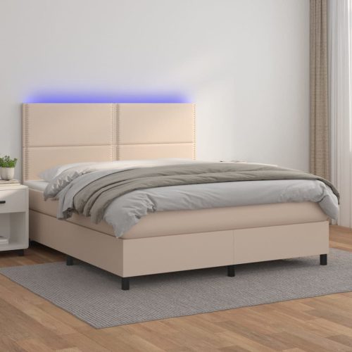  cappuccino színű műbőr rugós ágy matraccal és LED-del 140x190cm