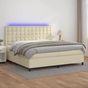   vidaXL krémszínű műbőr rugós ágy matraccal és LED-del 200x200 cm