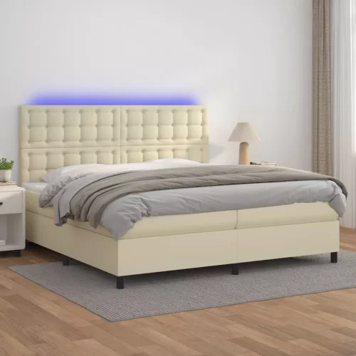vidaXL krémszínű műbőr rugós ágy matraccal és LED-del 200x200 cm