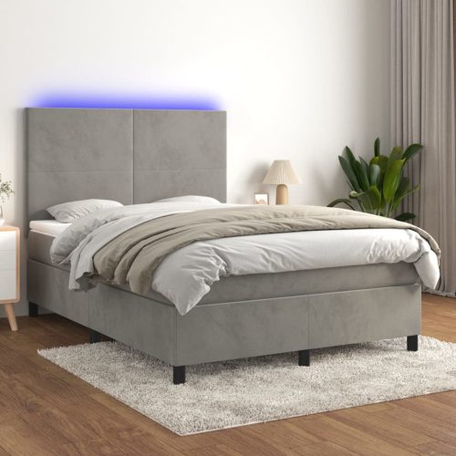  világosszürke bársony rugós és LED-es ágy matraccal 140x190 cm