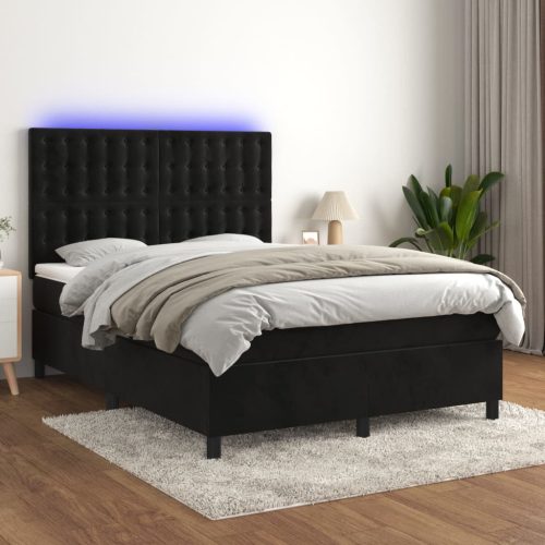 fekete bársony rugós és LED-es ágy matraccal 140x200 cm