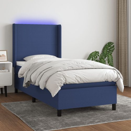 kék szövet rugós és LED-es ágy matraccal 90x190 cm