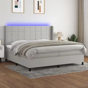   világosszürke szövet rugós és LED-es ágy matraccal 200x200 cm