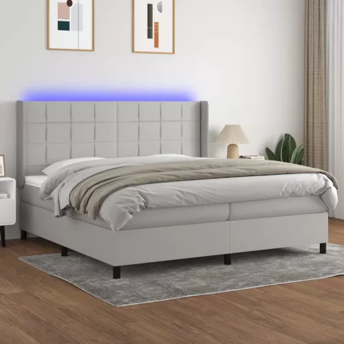 világosszürke szövet rugós és LED-es ágy matraccal 200x200 cm
