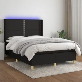fekete szövet rugós és LED-es ágy matraccal 140x190 cm