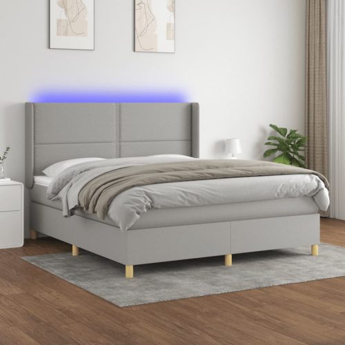vidaXL világosszürke szövet rugós és LED-es ágy matraccal 160x200 cm