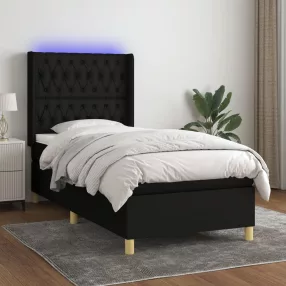 fekete szövet rugós és LED-es ágy matraccal 90x200 cm