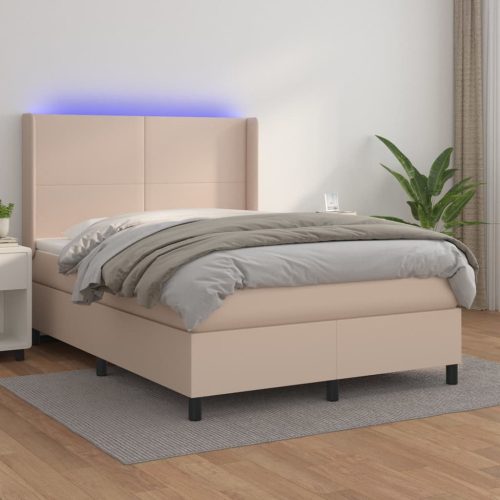  cappuccino színű műbőr rugós ágy matraccal és LED-del 140x190cm