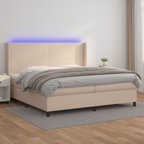 vidaXL cappuccino színű műbőr rugós ágy matraccal és LED-del 200x200cm
