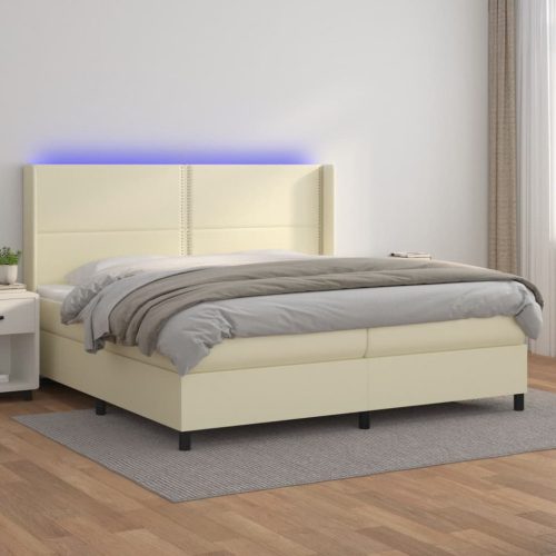 vidaXL krémszínű műbőr rugós ágy matraccal és LED-del 200x200 cm