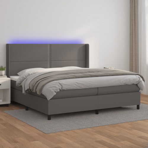 vidaXL szürke műbőr rugós ágy matraccal és LED-del 200x200 cm