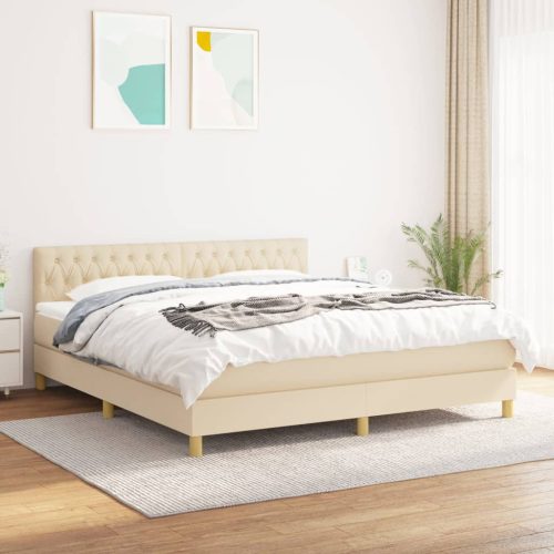 krémszínű szövet rugós ágy matraccal 180 x 200 cm