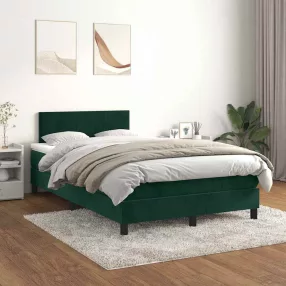   vidaXL sötétzöld bársony rugós ágy matraccal 120 x 200 cm