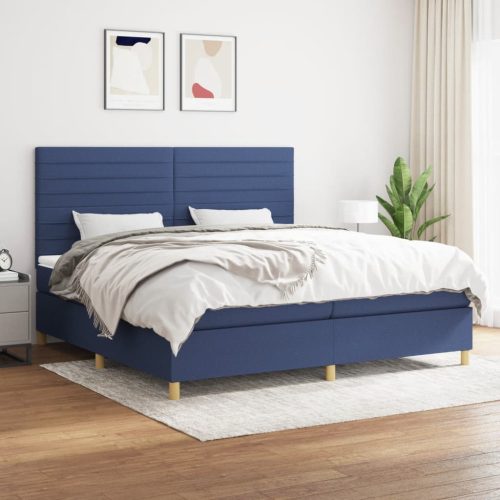 kék szövet rugós ágy matraccal 200 x 200 cm