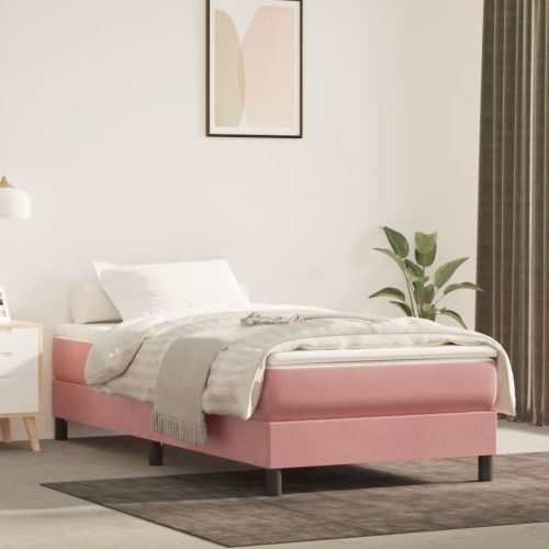Rózsaszín bársony rugós ágy matraccal 80 x 200 cm